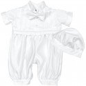 Baby Boy White Satin Christening Romper & Hat Style CR12