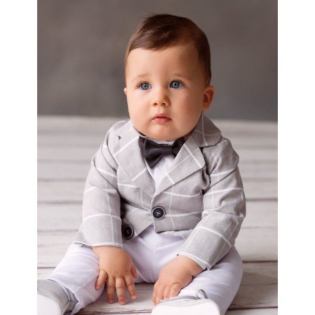 White/Grey Baby Boy Christening Outfit Style MILAN GREY