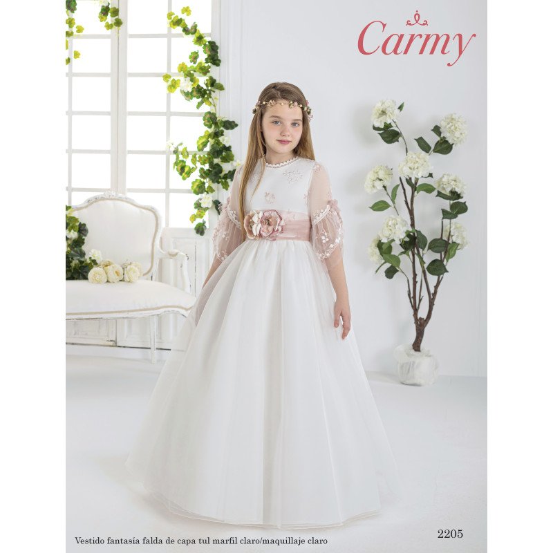 CARMY IVORY/PINK HANDMADE FIRST HOLY COMMUNION DRESS STYLE 2205