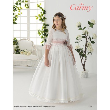 CARMY HANDMADE IVORY/PINK UNIQUE FIRST HOLY COMMUNION DRESS STYLE 2107