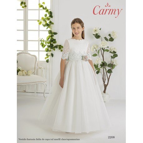 IVORY/MINT HANDMADE FIRST HOLY COMMUNION DRESS STYLE 2208