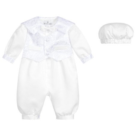 Beau Kid Baby Boys White Christening Romper Style Romper-2