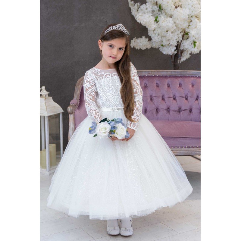 Beautiful satin & tulle First Communion dress with split apron skirt for  Girls| Stunning Lace First Communion Dresses for Girls -Shop First  Communion Dresses