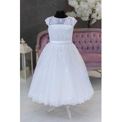 White Handmade Ballerina Length First Holy Communion Dress Style CARMELA SHORT