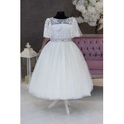 Handmade Ivory Ballerina Length First Holy Communion Dress Style CENNET SHORT IVORY