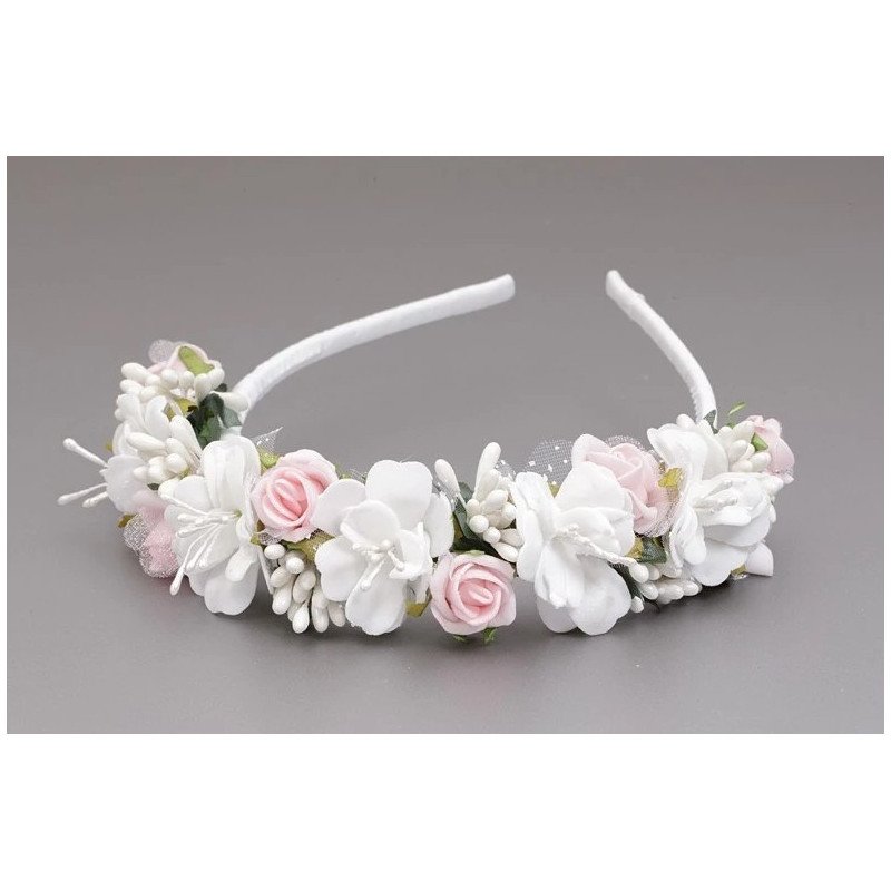 WHITE/PINK/GREEN FIRST HOLY COMMUNION HEADBAND STYLE OW-058