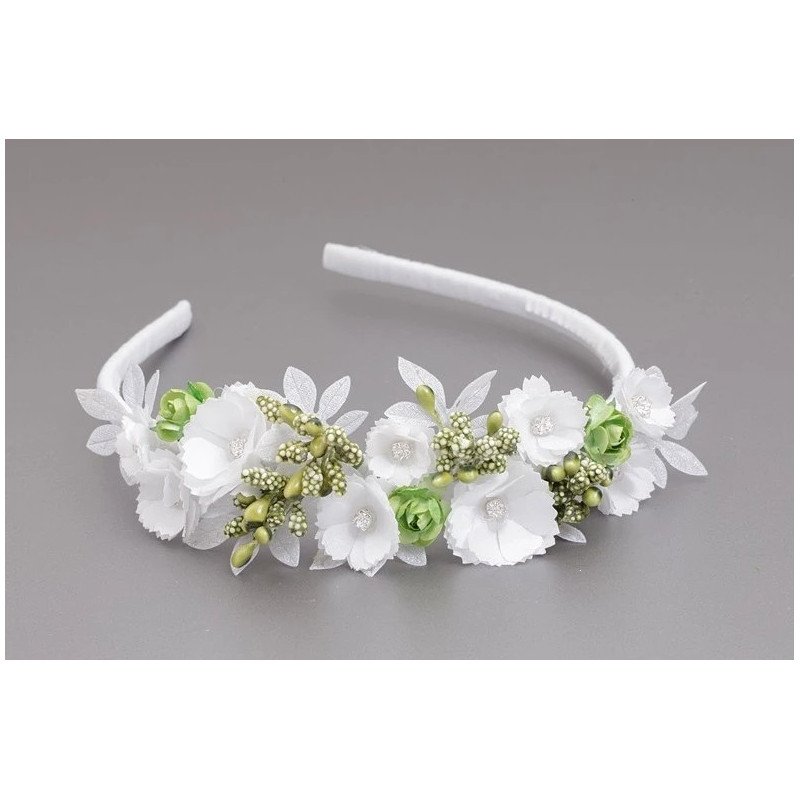 WHITE/GREEN FIRST HOLY COMMUNION HEADBAND STYLE OW-084