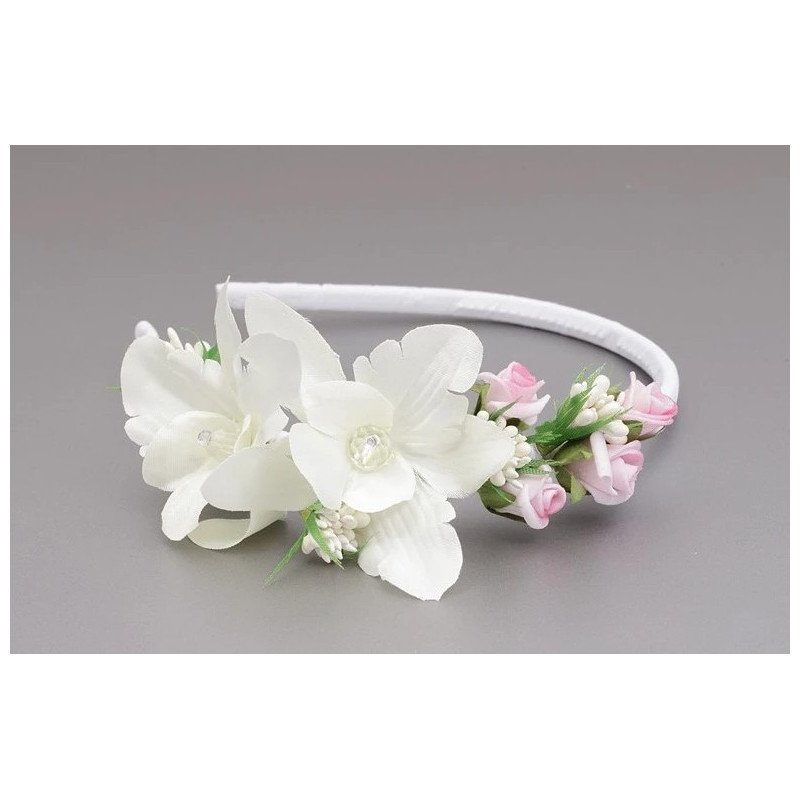 Ivory/White/Green/Pink First Holy Communion Headband Style OW-008