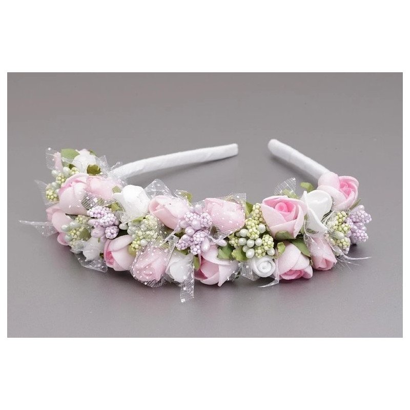 WHITE/PINK/GREEN FIRST HOLY COMMUNION HEADBAND STYLE OW-070