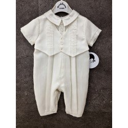 Sarah Louise Christening Ivory Short Sleeves Baby Boys Romper with Bonnet Style 002217ES