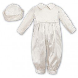 Sarah Louise Christening Ivory Baby Boys Romper/Hat Style 002216BLNC
