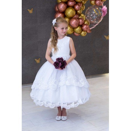 JOAN CALABRESE WHITE TEA-LENGTH FIRST HOLY COMMUNION DRESS STYLE 121302