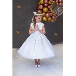 JOAN CALABRESE WHITE TEA-LENGTH FIRST HOLY COMMUNION DRESS STYLE PJ-02