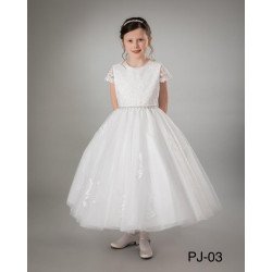 JOAN CALABRESE WHITE TEA-LENGTH FIRST HOLY COMMUNION DRESS STYLE PJ-03