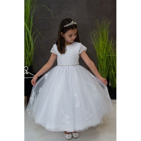 JOAN CALABRESE WHITE TEA-LENGTH FIRST HOLY COMMUNION DRESS STYLE PJ-03