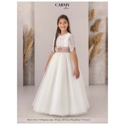 CARMY IVORY/PINK HANDMADE FIRST HOLY COMMUNION DRESS STYLE 3216