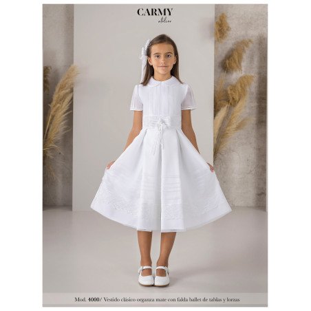 SPANISH WHITE HANDMADE BALLERINA LENGTH FIRST HOLY COMMUNION DRESS STYLE 4000