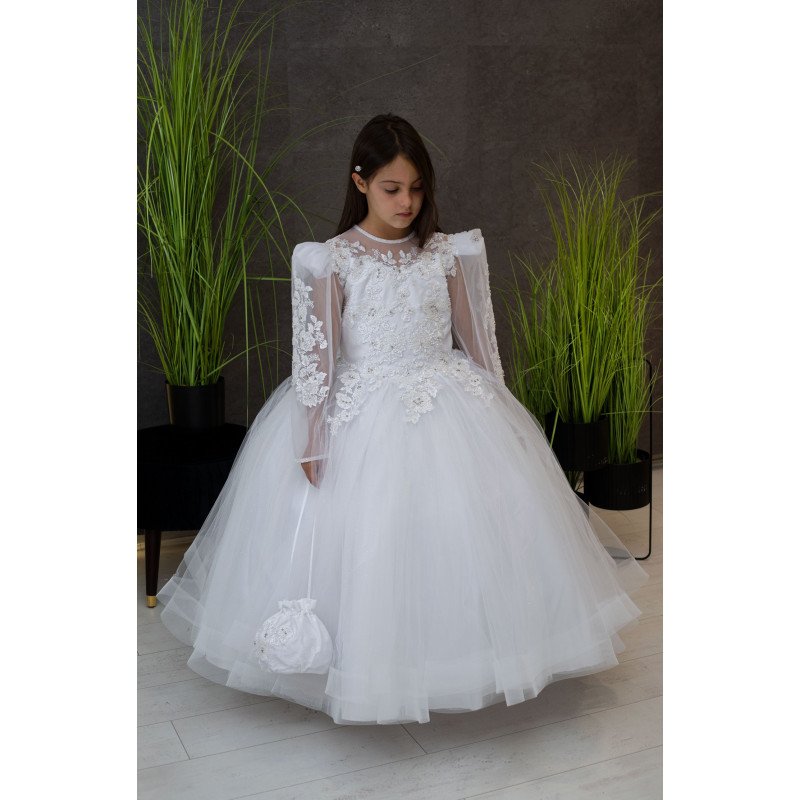 HANDMADE WHITE FIRST HOLY COMMUNION DRESS T-106