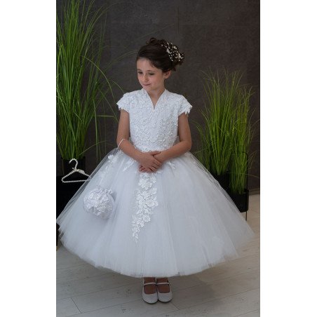 HANDMADE WHITE FIRST HOLY COMMUNION DRESS T-125