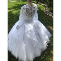 HANDMADE WHITE FIRST HOLY COMMUNION DRESS STYLE T-964