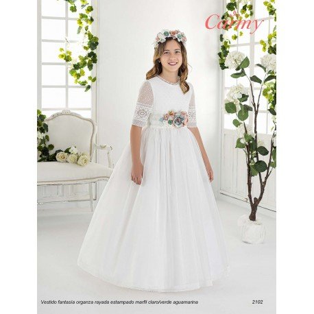 IVORY/MINT HANDMADE FIRST HOLY COMMUNION DRESS STYLE 2102