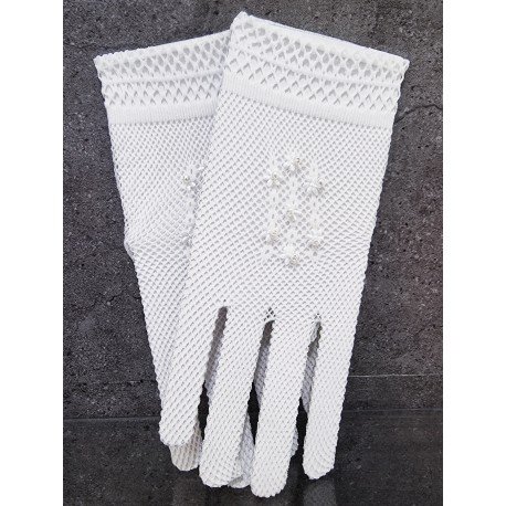 White Handmade First Holy Communion Gloves Style CM2810