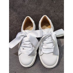 Spanish White/Metal First Holy Communion/Special Occasion Shoes By Tinny Shoes Style 15232