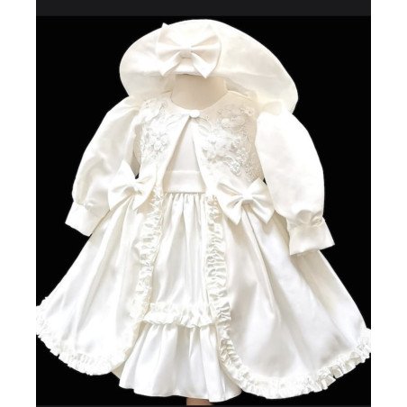 Ivory Christening/Baptism Baby Girl 3 Piece Set Style B1178