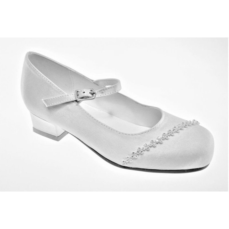 White Satin First Holy Communion Shoes Style BETTY