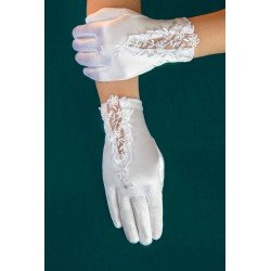 White Communion Gloves with Lace and Pearls stye CG772