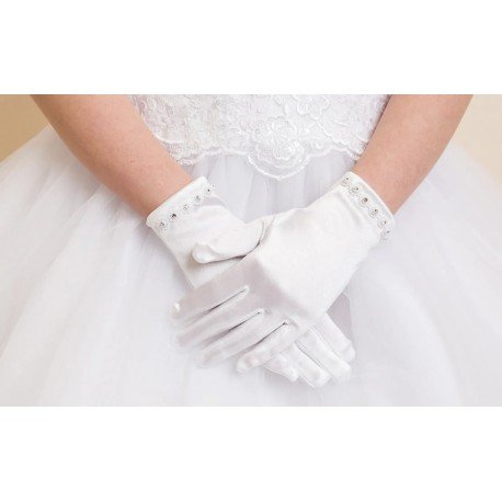 White Satin First Holy Communion Gloves Style 793