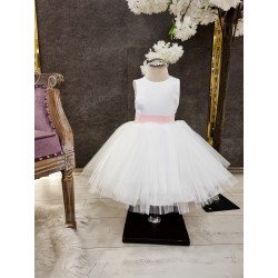 Handmade White/Pink Christening Dress Style ALAYA