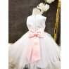 Handmade White/Pink Christening Dress Style ALAYA