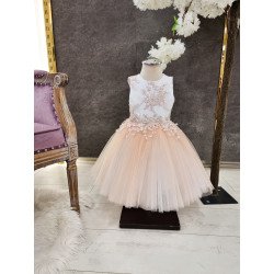 Handmade White/Peach Christening Dress Style AANYA