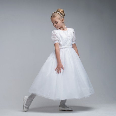 PAULA'S COMMUNION WHITE TEA-LENGTH FIRST HOLY COMMUNION DRESS STYLE PJ-41