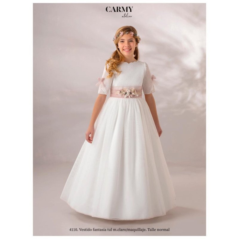 CARMY HANDMADE IVORY/PINK UNIQUE FIRST HOLY COMMUNION DRESS STYLE 4110