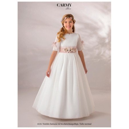 CARMY HANDMADE IVORY/PINK UNIQUE FIRST HOLY COMMUNION DRESS STYLE 4110