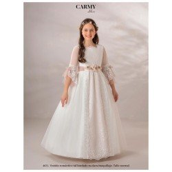 CARMY HANDMADE IVORY/PINK UNIQUE FIRST HOLY COMMUNION DRESS STYLE 4631