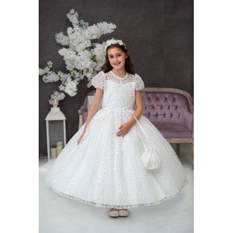 HANDMADE WHITE FIRST HOLY COMMUNION DRESS T-164