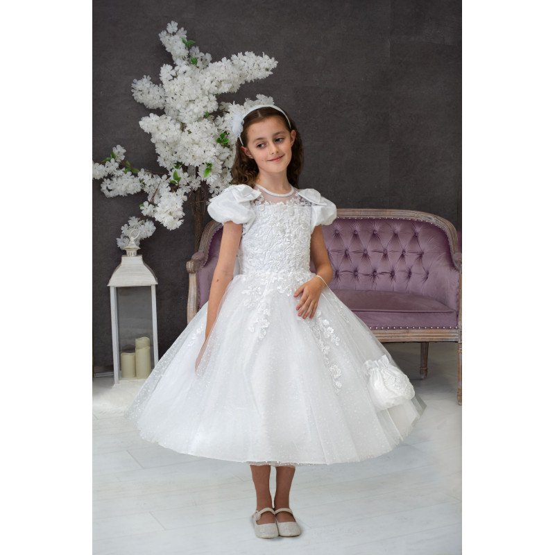 HANDMADE WHITE FIRST HOLY COMMUNION DRESS T-176