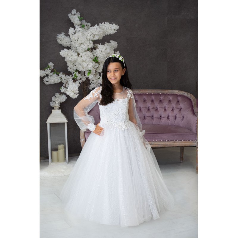 Handmade White First Holy Communion Dress Style ICY MCH