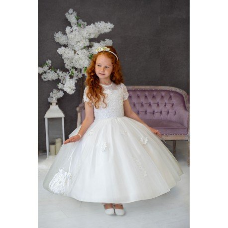 HANDMADE WHITE FIRST HOLY COMMUNION DRESS T-169