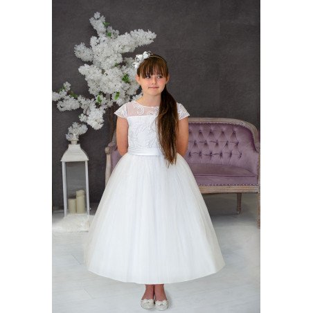 White Handmade Ballerina Length First Holy Communion Dress Style GABRIELLA SHORT