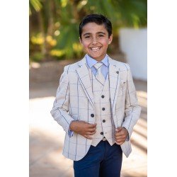 One Varones Beige Chequered First Holy Communion Jacket Style 10-04083 51