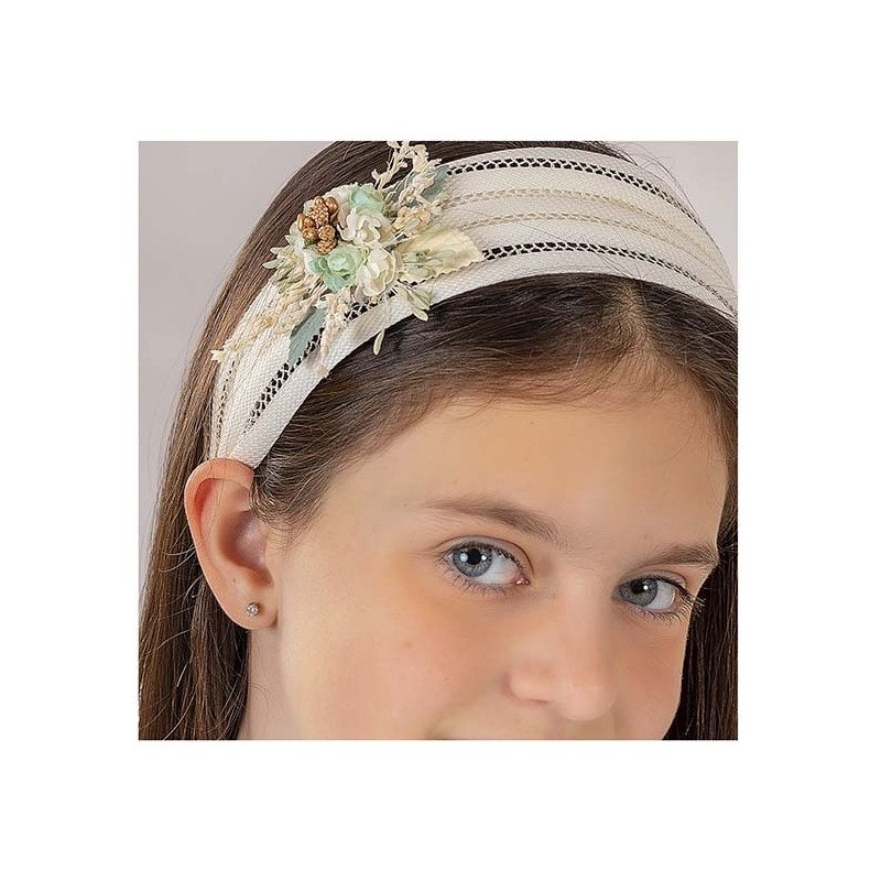 CARMY HANDMADE IVORY/MINT FIRST HOLY COMMUNION HEADBAND STYLE CD 4309