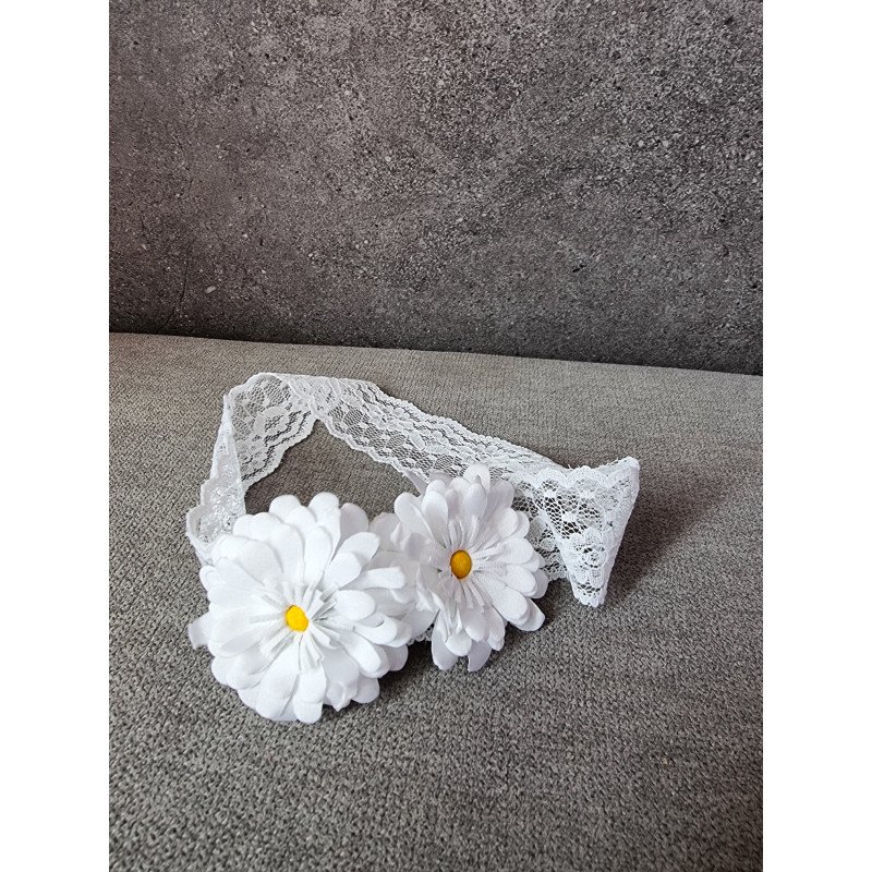 HANDMADE WHITE CHRISTENING BABY GIRL HEADBAND STYLE C-486