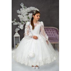 HANDMADE WHITE FIRST HOLY COMMUNION DRESS T-160