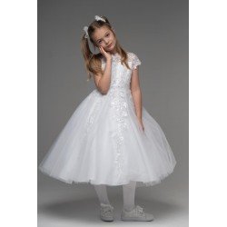 PAULA'S COMMUNION WHITE TEA-LENGTH FIRST HOLY COMMUNION DRESS STYLE PJ-67