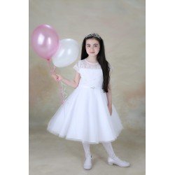 White Ballerina Length First Holy Communion Dress Style FLEUR