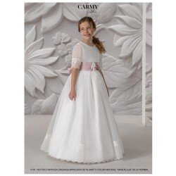 CARMY HANDMADE IVORY/PINK UNIQUE FIRST HOLY COMMUNION DRESS STYLE 5103